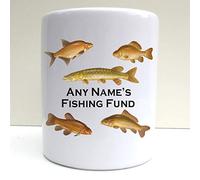 PRESENT2FUTURE PERSONALISED FISHING FUND PRINT CERAMIC MONEYBOX SAVINGS FUND