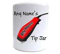 PRESENT2FUTURE PERSONALISED HAIRDRESSERS CLIPPERS PRINT TIP POT TIP JAR CERAMIC MONEYBOX SAVINGS FUND