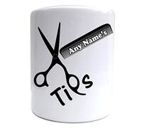 PRESENT2FUTURE PERSONALISED HAIRDRESSERS SCISSORS & COMB TIP POT TIP JAR PRINT CERAMIC MONEYBOX SAVINGS FUND