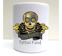 PRESENT2FUTURE PERSONALISED TATTOO FUND SKULL STYLE PRINT CERAMIC MONEYBOX SAVINGS FUND
