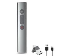 Presentation Clicker with Red Pointer, Wireless Presenter Powerpoint Remote Clicker for Mac/Laptop, USB-C Rechargeable PPT Slideshow Slide Advancer with Volume Control and Hyperlink