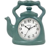 Presentime & Co. 11" Teapot Clock, Silent Non Ticking, Modern Farmhouse Style, Wall & Mantel 2 in 1 Clock, Desk & Shelf, Aged Teal Finish (Wall Deocration/Home Decoration/Tabletop Décor)