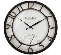 Presentime & Co 13" Farmhouse Outdoor Wall Clock w/Outdoor Thermometer, Cottage Style, Raised 3D Arabic Numerals, Oil Rubbed Bronze Finish (Wall Clock for Patio, Cottage, Poolside, Garden Spaces)