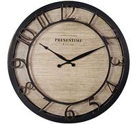 PRESENTIME & Co 13" Farmhouse Series Wall Clock, Quartz Movement, Shiplap Style,Raised 3D Arabic Numeral, Bronze Finish