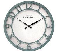 Presentime & Co 13" Farmhouse Series Wall Clock, Shiplap Style, Silent No Ticking, Coastal Clock, Raised 3D Arabic Numeral, Aged Teal Finish