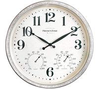 Presentime & Co 16" Farmhouse in/Outdoor Clock with Thermometer&Hygrometer as All in One Weather Station, Galvanized Décor, Wall Art and Timepiece for Farmhouse Decoration, Light Galvanized Finish