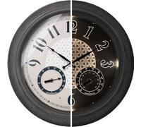 Presentime & Co. 18 Inch Illuminated Outdoor Clock, Waterproof Lighted Large Wall Clock with Thermometer & Hygrometer, Elegant & Vintage Home Decor for Garden, Patio, Pool, Grey Stone Finish