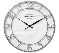 PRESENTIME & Co 21" Farmhouse Series Wall Clock, Shiplap Style, Raised 3D Arabic Numeral, Galvanized Finish. Wall Décor for Living Room, Dining Room, and Entryway.
