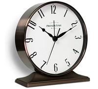 PRESENTIME & Co Lewis Mantel Alarm Clock, Desk and Shelf Clock, Tabletop Decoration, 5.5 x 5 inch, Silent no Ticking, Metal Base, Bronze Finish, Arabic Numeral