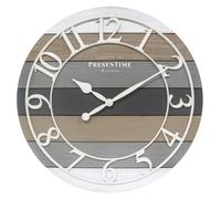 Presentime & Co Modern Farmhouse Shiplap Clock, 19.5 inch, White Arabic Numerals with Multicolor Woodgrain Shiplap Style. Large Farmhouese Decor for Living Room, Entryway, Home Office. Wall Décor