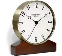 PRESENTIME & Co Mozart Mantel Alarm Clock, Desk and Shelf Clock, Tabletop Decoration, 6 x 5.5 inch, Silent no Ticking, Wooden Base, Walnut Finish, Golden Color, Arabic Numeral
