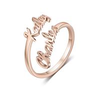 Presentimental Custom Name Promise Ring For Her - Personalized Spiral Twist Engagement Ring With 2 Names - Rosegold Birthday Gift For Women And BFF