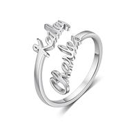 Presentimental Custom Name Ring Promise Ring for Her Personalised Ring with 2 Names Spiral Twist Ring Engagement Rings for Her BFF Ring Personalized Jewelry for Women Birthday Gift for Her（Silver）