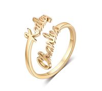 Presentimental Custom Name Ring Promise Ring for Her Personalised Ring with 2 Names Spiral Twist Ring Engagement Rings for Her BFF Ring Personalized Jewelry for Women Birthday Gift for Her（Gold）