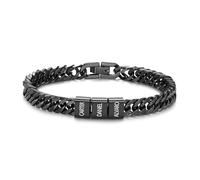 Presentimental Personalised Cuban Link Mens Bracelet Engraved 1-6 Names Father's Day Gift for Dad Grandpa Christmas Valentines Gifts for Men (Black-3 name)
