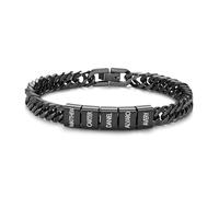 Presentimental Personalised Cuban Link Mens Bracelet Engraved 1-6 Names Father's Day Gift for Dad Grandpa Christmas Valentines Gifts for Men (Black-5 name)