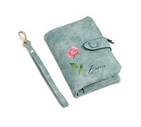 Presentimental Personalized Wallets for Women Custom Birth Flower Name Leather Wallets Bifold RFID Blocking Card Holder Gift for Women Mum Wife (Green)