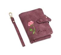 Presentimental Personalized Wallets for Women Custom Birth Flower Name Leather Wallets Bifold RFID Blocking Card Holder Gift for Women Mum Wife (Purple)