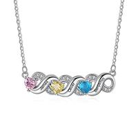 Presentimental Women's Necklace with 2-7 Names Custom Necklace 925 Silver 12 Birthstones Personalised Infinity Gem Necklace Mum&Daughter Pendant Personalized Gifts for Women Mum Nana（3 Name