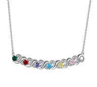 Presentimental Women's Necklace with 2-7 Names Custom Necklace 925 Silver 12 Birthstones Personalised Infinity Gem Necklace Mum&Daughter Pendant Personalized Gifts for Women Mum Nana（6 Name