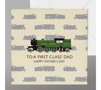 Presenting Perfection Father's Day Card, British Railways Steam Train Design, 'First Class' Dad Greeting Card