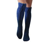 presents for mum Compression Socks Women High Stockings for Womens Cable Knit Extra Long Boot Socks Over Knee Thigh Stocking Leg Thermal Non Slip Sock womens compression Dark Blue