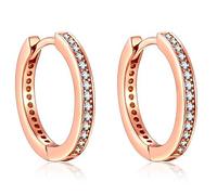 Presentski 925 Sterling Silver Hoop Earrings Rose Gold with Cubic Zirconia Simulated Diamond Small Creole Hinged Gift for Mother Girls