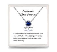 Presentski Blue Sapphire Women’s Necklaces September - 925 Sterling Silver Round Created Blue Birthstone Pendant for Anniversary