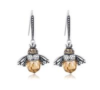 Presentski Honey Queen Bee Animal Dangle Earrings, 925 Sterling Silver Cubic Zirconia, Gift for Women Girl Mom