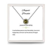 Presentski Peridot Birthstone Pendant Necklace August - Green Olive Crystal Halo Necklaces 925 Sterling Silver Dainty Adjustable Chain Choker Princess Necklaces for Xmas