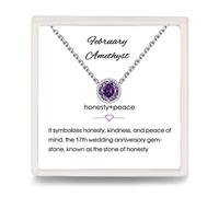 Presentski Round Amethyst Birthstone Pendant Necklaces February - Sterling Silver 925 Purple Gem Stones Dainty Solitaire Necklace Jewelry Gift for Valentine's Day