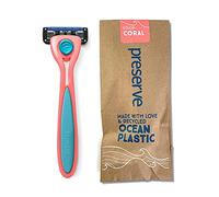 Preserve POPi Shave 5 Razor System Made with Recycled Ocean Plastic and 5-blade cartridge, Coral Pink, 1 Count