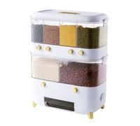 Preserve Rice, Double Grain Dispenser Transparent Rice Bin With Individual Compartments For Storing Red Green Beans Beans and More(White)