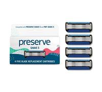 Preserve Shave 5 Razor Blades Refills - 5 Blade Razors for Men & Women - Ceramic Coated Shavers for Comfort with Aloe-Cocoa Butter Strip - Reusable Shaving Refill - 4 Pack