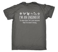 PRESERVED APRICOT Funny Novelty Men's I'm an Engineer to Save Time Never Wrong T Shirt Grey XXL
