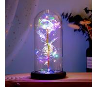 Preserved Artificial Rose Flower with LED Strip in transparant Dome for Women Chiristmas Mother's Day Valentine's Day Birthday Wedding Gifts, for Her Mum Wife Girlfriend Grandmother (Rose Colored)