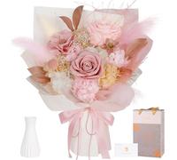 Preserved Bouquet of Flowers - Real Roses & Flowers for Delivery, Long-Lasting Dusty Pink Forever Camellia Flowers, Eternal Roses Bouquet for Mothers, Mom, Wife Anniversary Birthday Gifts for Women