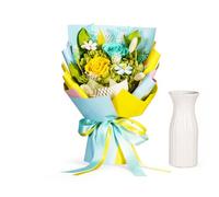 Preserved Flower Bouquet, Red Eternal Real Rose with Vase, Home Decor Natural Genuine Rose Lasts 1-3 Years, Valentine's Day Mother's Day Anniversary Christmas Birthday Gifts for Women Her (Yellow)