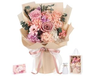 Preserved Flowers Bouquet Flowers Delivery Next Day Prime Real Forever Roses Bouquet Last 3-5 Years for Women Mom Wife Girlfriend Anniversary Christmas Thanksgiving Birthday valentines for Her (Pink)