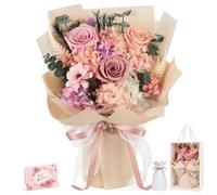 Preserved Flowers Bouquet Flowers, Real Roses Forever Bouquet with Vase | Delivery Next Day Prime, Last 3-5 Years, Gifts for Woman Wife Girlfriend, Anniversary Christmas Thanksgiving Gifts, Pink