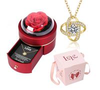 Preserved Handmade Rose Box with Four Leaf Clover Necklace, Jewelry Boxes Poetry Roses Gifts for Women Her Mom Wife Girlfriend on Valentines,Mother's Day with ''To My Love'' Card (Romantic Red)