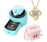 Preserved Handmade Rose Box with Four Leaf Clover Necklace, Jewelry Boxes Poetry Roses Gifts for Women Her Mom Wife Girlfriend on Valentines,Mother's Day with ''To My Love'' Card (Sunshine Blue)