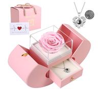 Preserved Real Pink Rose with I Love You Necklace 100 Languages, Gifts for Girlfriend, Women, Mom, Wife, Gifts Idea on Christmas, Valentine's Day, Mother's Day, Birthday, Anniversary, Thanksgiving