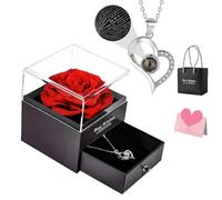 Preserved Real Rose, Box with I Love You Necklace In 100 Languages, Real Rose Flower Gifts for Her Woman Girlfriend Mother on Birthday, Anniversary, Valentines Day, Mothers Day