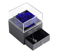 Preserved Real Rose Eternal Rose Drawer with Love You Necklace 100 Languages, Gift for Valentine's Day Wedding Anniversary Birthday for her/Women/Girlfriend (Dark Blue)
