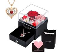 Preserved Real Rose in a Box with Necklace Gift Bag for Girlfriend Women Mom Wife Forever Rose Gift Idea Thanksgiving Christmas Birthday Anniversary New Year