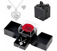 Preserved Red Real Rose Creates Eternal Love with Ocean Star Necklace, Including a Pair of Heart-Shaped Stud Earrings, Red Rose Birthday Gifts, Gifts for Women, Gifts for