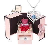 Preserved Red Rose and Moss Bear Gift Set, I Love You Necklace, Valentine's Day Gifts, Girlfriend, Mom, Wife, Christmas Valentines, Anniversary, Romantic Gifts for Women, Cubic Zirconia