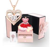 Preserved Red Rose Gift Box with Heart Necklace Eternal Real Rose Dainty Love Pendant Romantic Gift for Women on Anniversary, Birthday, Valentine’s Day
