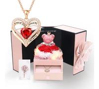 Preserved Red Rose Gift Box with Heart Necklace Eternal Real Rose Dainty Love Pendant Romantic Gift for Women on Anniversary, Birthday, Valentine’s Day